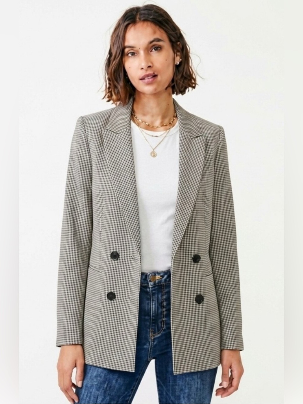NWT Rachel Zoe Gingham Black and White Plaid Oversized Blazer Size XL